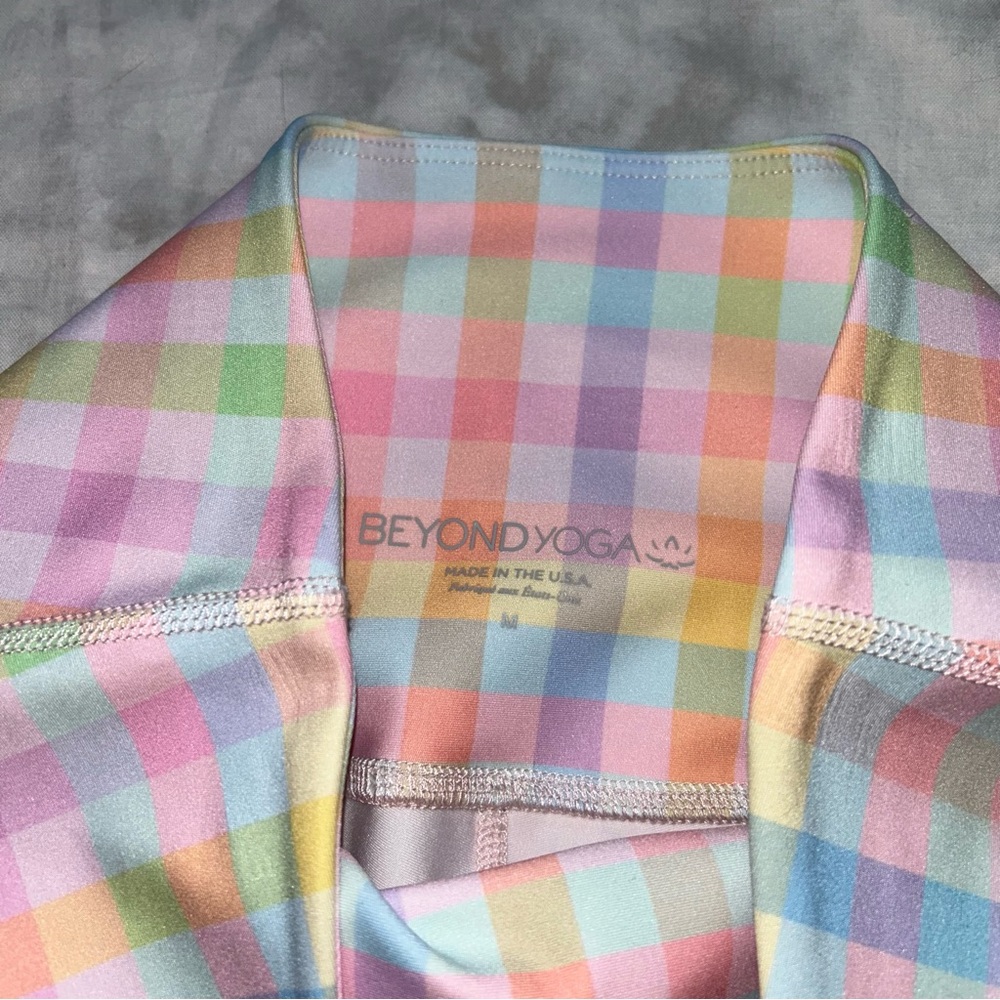 Beyond Yoga Pastel Plaid High Waisted Biker Shorts - Picture 2 of 5